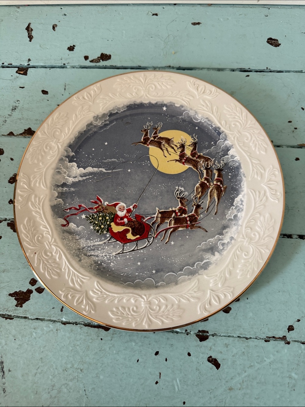 Vintage Wood & Sons England "Midnight Sleigh Ride" Christmas Charger Plate